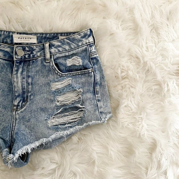 Pacsun light wash high rise festival short distres - Picture 3 of 6